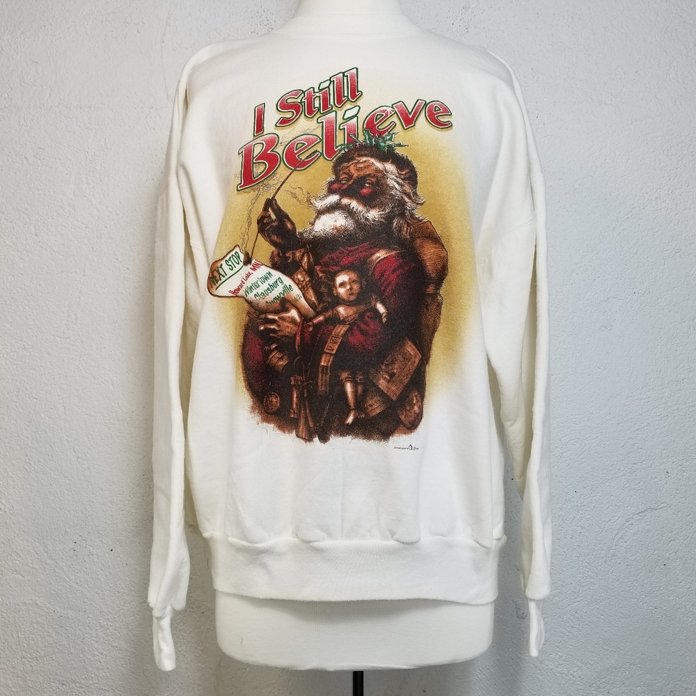 Hanes Comfort VTG 1987 Christmas I Believe Santa Pullover Size XL Sweatshirt